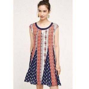 Maeve Anthropologie Canadice Patchwork Floral Striped Swing Dress S Blue Orange